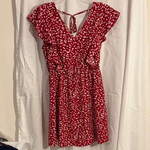 SHEIN Red and White Backless Dress